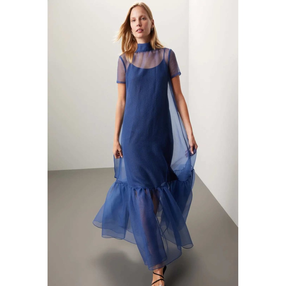 STAUD Blue Sheer Maxi Dress